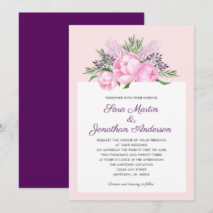 Convite Pêonias Rosa Aquarela   Casamento