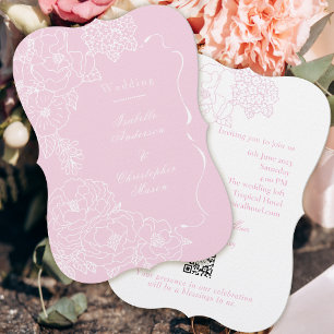 Convite Peônias Rosa Delicado Casamento Romântico