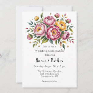 Convite Pêonias Rosa e Celebração de Casamento Floral Amar