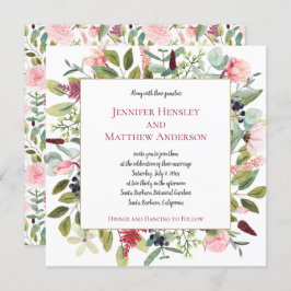 Convite Pêonias rosa e Eucalyptus Watercolor Floral