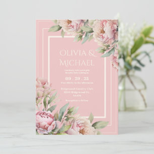 Convite Peônias Rosa Elegante Casamento Floral