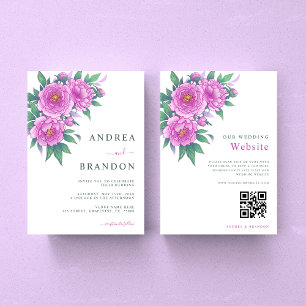 Convite Pêonias Rosa Exóticas Salgam Casamento Verde Tudo