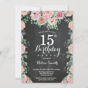 Convite Peônias Rosa Floral Aniversário de 15 anos Quadro