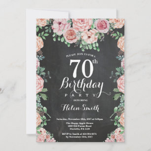 Convite Peônias Rosa Floral Aniversário de 70 anos Quadro 
