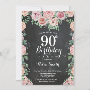 Convite Peônias Rosa Floral Aniversário de 90 anos Quadro