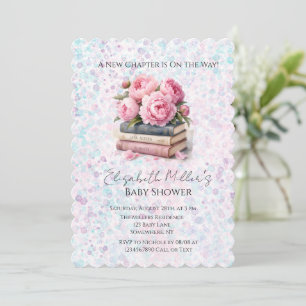 Convite Peônias Rosa & Livros Chuvinha de Amor de Menina N