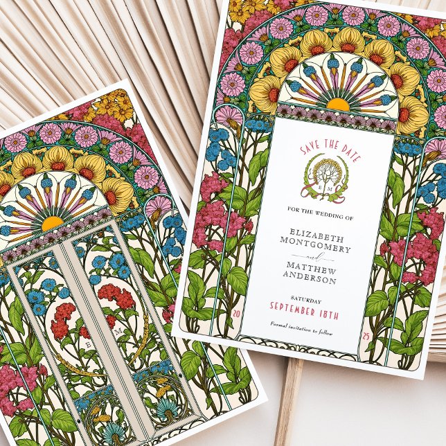 Convite Peônias, Rosas e Sun Art Nouveau Guarde a Data (Criador carregado)