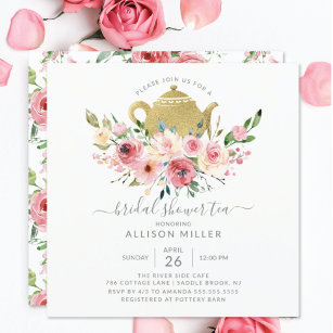 Convite Peonias Springtime Rosa Floral Chá de panela Tea