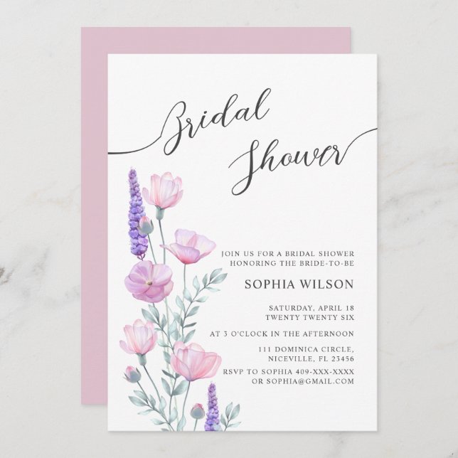 Convite Peonies Bridal Shower Invitation (Frente/Verso)