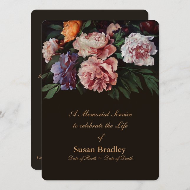 Convite Peonies Floral Painting 2 Memorial (Frente/Verso)