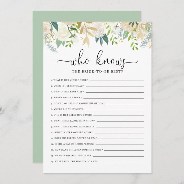 Convite Peonies Glitter Que Conhece Jogo de Chá de panela (Frente/Verso)