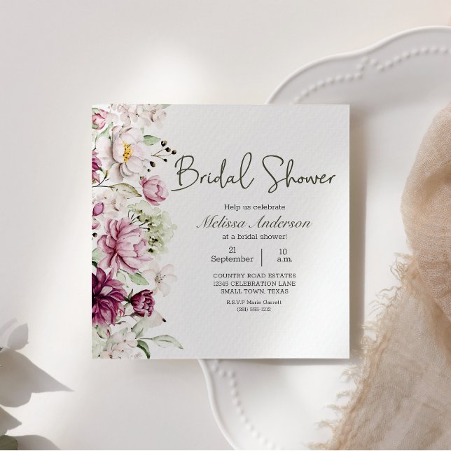 Convite Peonies Pink Burgundy Chá de panela Floral (Criador carregado)