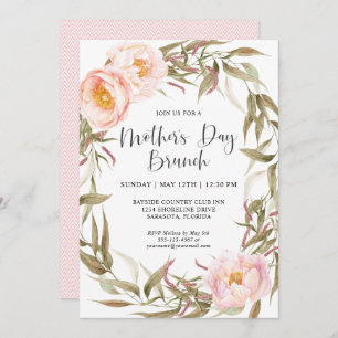 Convite Peonies Rosa Floral Wreath Dia de as mães Brunch