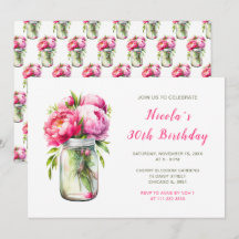 Peonies Rosa Mason Jar Festa de aniversário