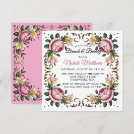 Convite Peonies rosa Rococo Frame Brunch e Bubble
