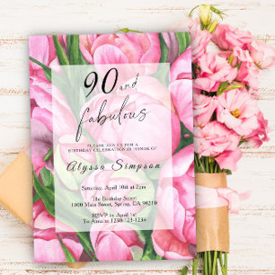 Convite Peonies Rosas Festa de Aniversário de 90 anos