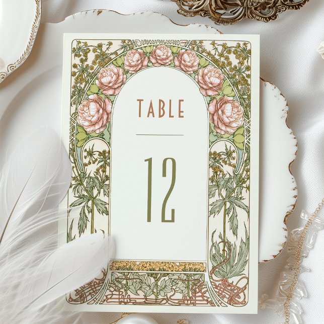 Convite Peonies Table Numbers Vintage Art Nouveau Wedding (Criador carregado)