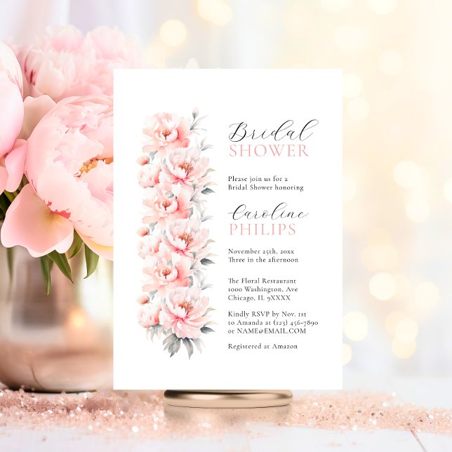 Convite Peônimos Florais Exclusivos CHÁ DE PANELA Rosa Esb (Unique Floral Peonies Blush Pink BRIDAL SHOWER Invitation)