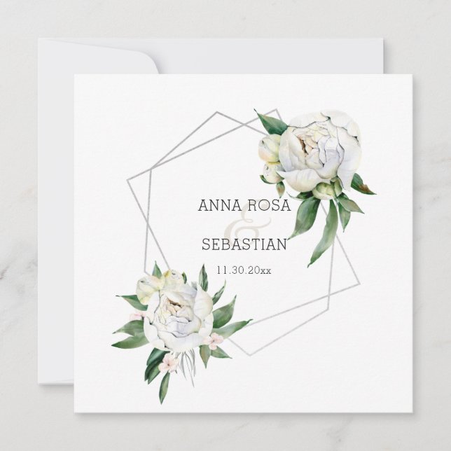 Convite *~* PEONY AR15 Flaoral QR RSVP Frame Wedding (Frente)