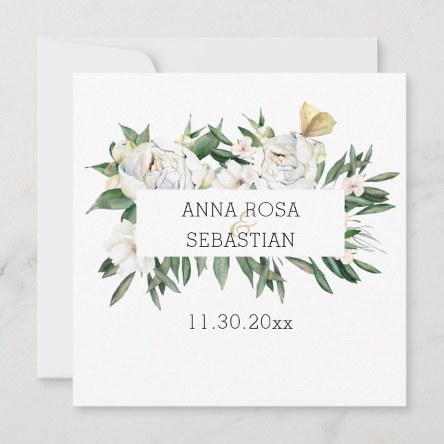 Convite *~* PEONY AR15 QR PHOTO RSVP Casamento Floral Invi (Frente)