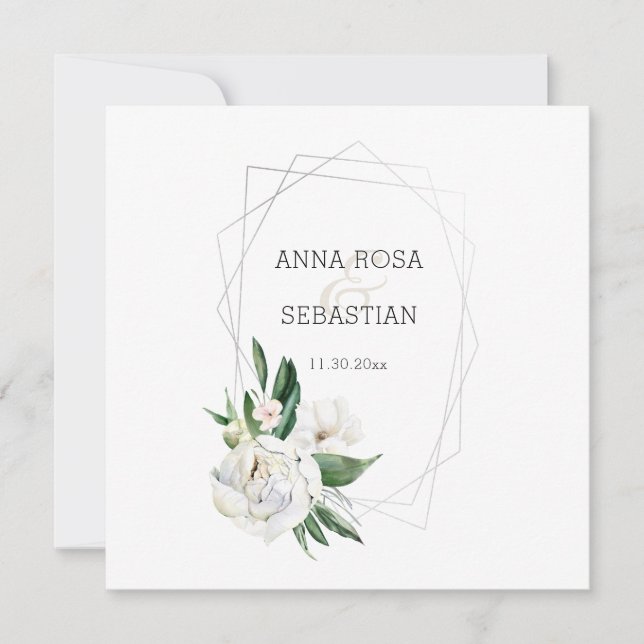Convite *~* PEONY AR15 QR RSVP Casamento de Quadro Floral (Frente)