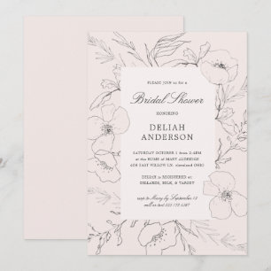 Convite Peony Blush Chá de panela Floral de Peony Esboça