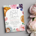 Convite Peony Chá de panela Rosa Floral Brunch<br><div class="desc">Convidem convidados para um brunch elegante de chá de panela com estes belos convites de aquarela. A design apresenta os detalhes da sua celebração em caracteres modernos,  rodeados por ilustrações de pastores do café da manhã,  croissants,  macarons,  café e flores cor-de-rosa.</div>