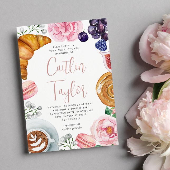 Convite Peony Chá de panela Rosa Floral Brunch (Criador carregado)