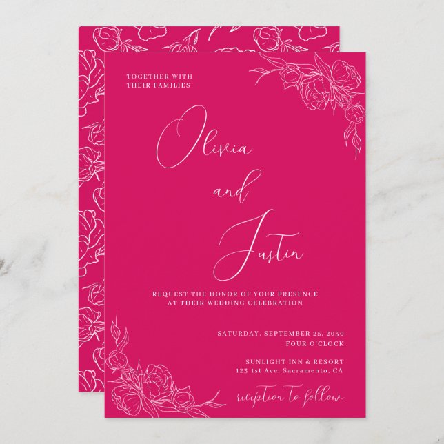 Convite Peony Elegance Wedding (Frente/Verso)