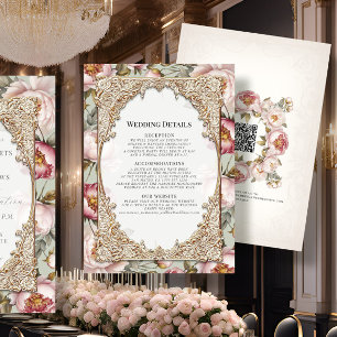 Convite Peony Elegante Floral Dourada Rosa e Sage Detalhes