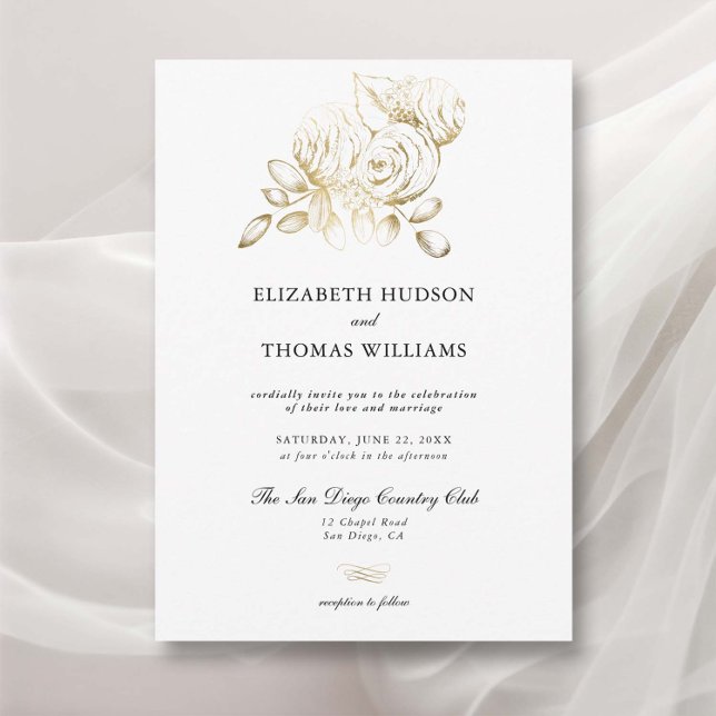 Convite Peony Floral Art Sketch Faux Casamento Clássico Do (peony wedding invitation modern classic formal  floral sketch faux gold elegant romantic garden)