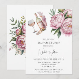 Convite Peony Floral Brunch e Bubble