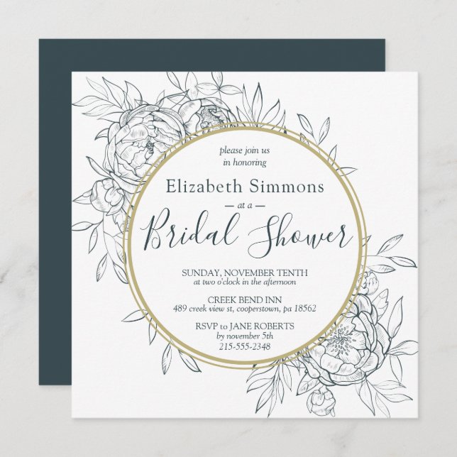 Convite Peony Floral Floral Modern Toile Chá de panela de  (Frente/Verso)