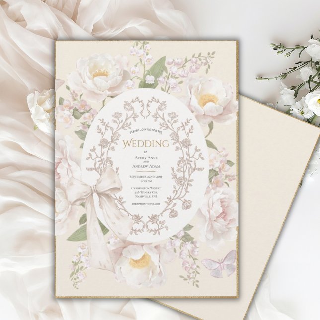 Convite Peony Floral Vintage Elegant Wedding (Criador carregado)