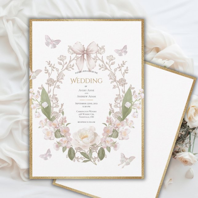 Convite Peony Floral Vintage Wedding (Criador carregado)