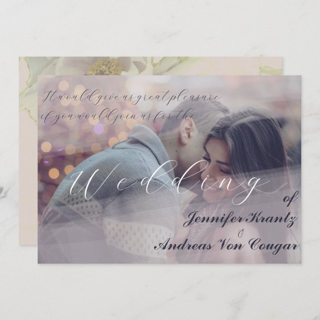 Convite Peony Floral Wedding & Photo Invite (Frente/Verso)