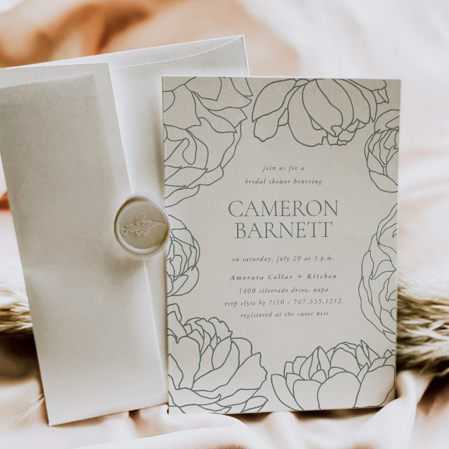 Convite Peony Garden | Primavera Verde Chá de panela Flora (Criador carregado)