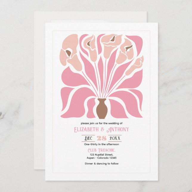 Convite Peony & Mocha Abstract Floral Boho Wedding (Frente/Verso)