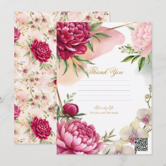 Convite Peony & Orchid Garden Floral Glam Wedding  (Frente/Verso)