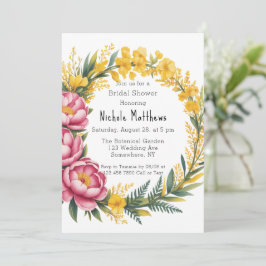 Convite Peony Rosa e Chá de panela Floral Amarelo