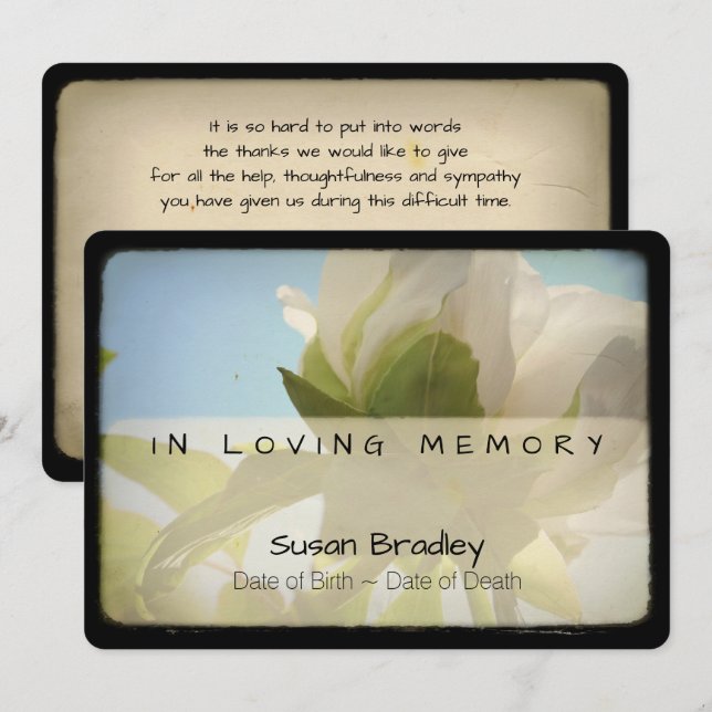 Convite Peony Vintage Memorial Simpatia Obrigado 3 (Frente/Verso)