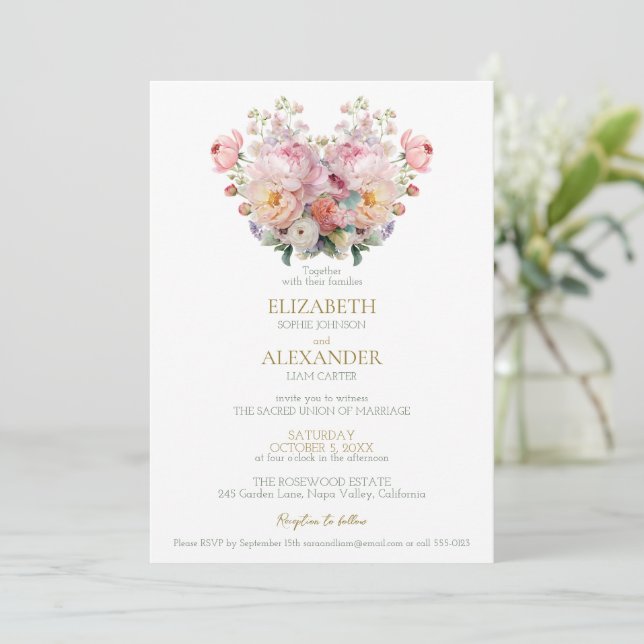 Convite Peony Whisper Wedding Invitation (Em pé/Frente)