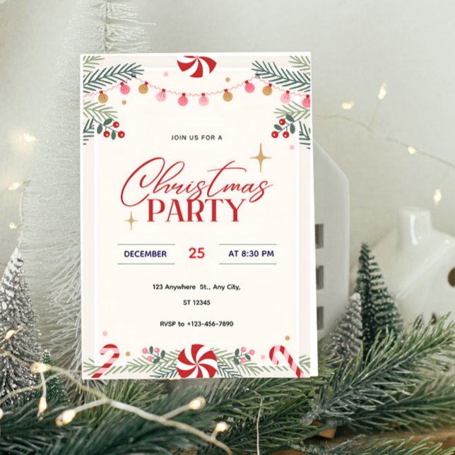 Convite Peppermint Christmas Party Invitation   (Criador carregado)