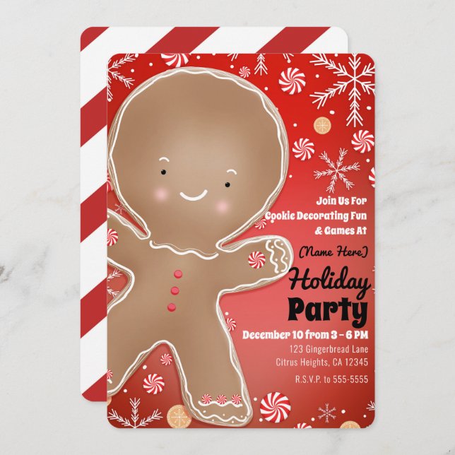 Convite Peppermint Gingerbird Man Winter Holiday Party (Frente/Verso)