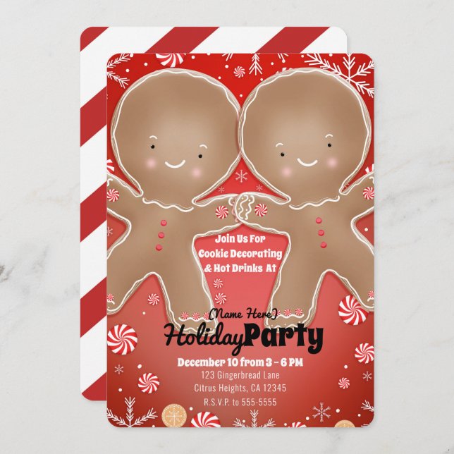 Convite Peppermint Gingerbird Man Winter Holiday Party (Frente/Verso)