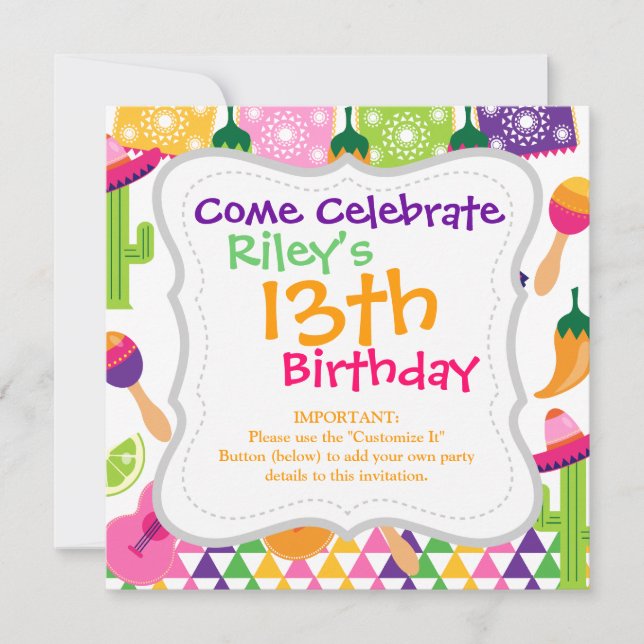 Convite Peppers Limões do partido mexicano Fiesta Sombrero (Frente)