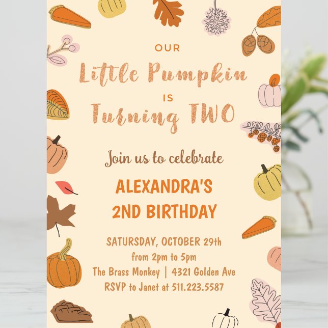 Convite Pequena Abóbora Comemora Dois Aniversário de Hallo (Halloween-2nd-Birthday-Invitation-little-pumpkin-turning-two-1)