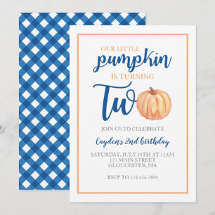 Convite Pequena Abóbora é Dois segundo aniversário Azul de