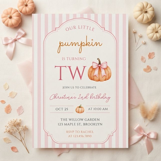 Convite Pequena Abóbora Fazendo Dois Aniversário de Hallow (Criador carregado)