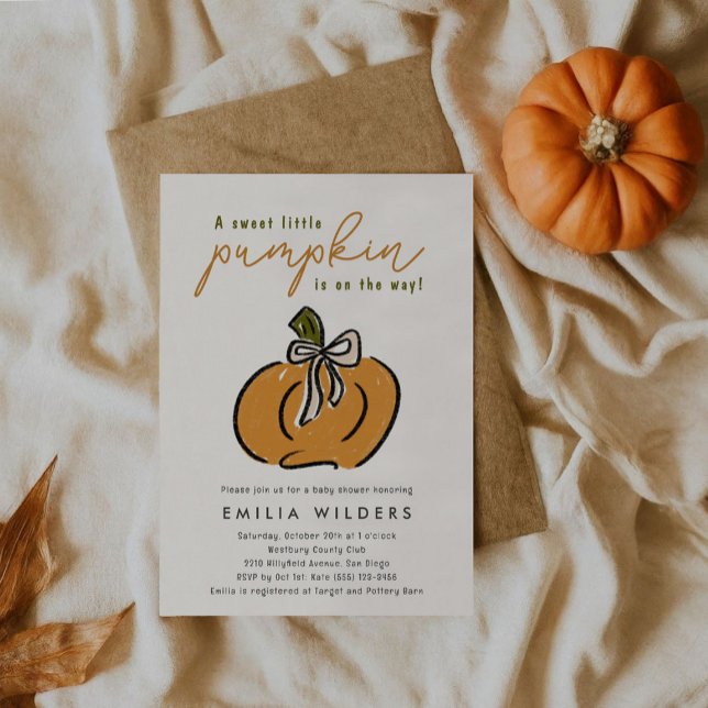 Convite Pequena Abóbora No Caminho Do Chá de fraldas (A sweet little pumpkin is on the way and we're ready to celebrate with cute baby shower invitations.)